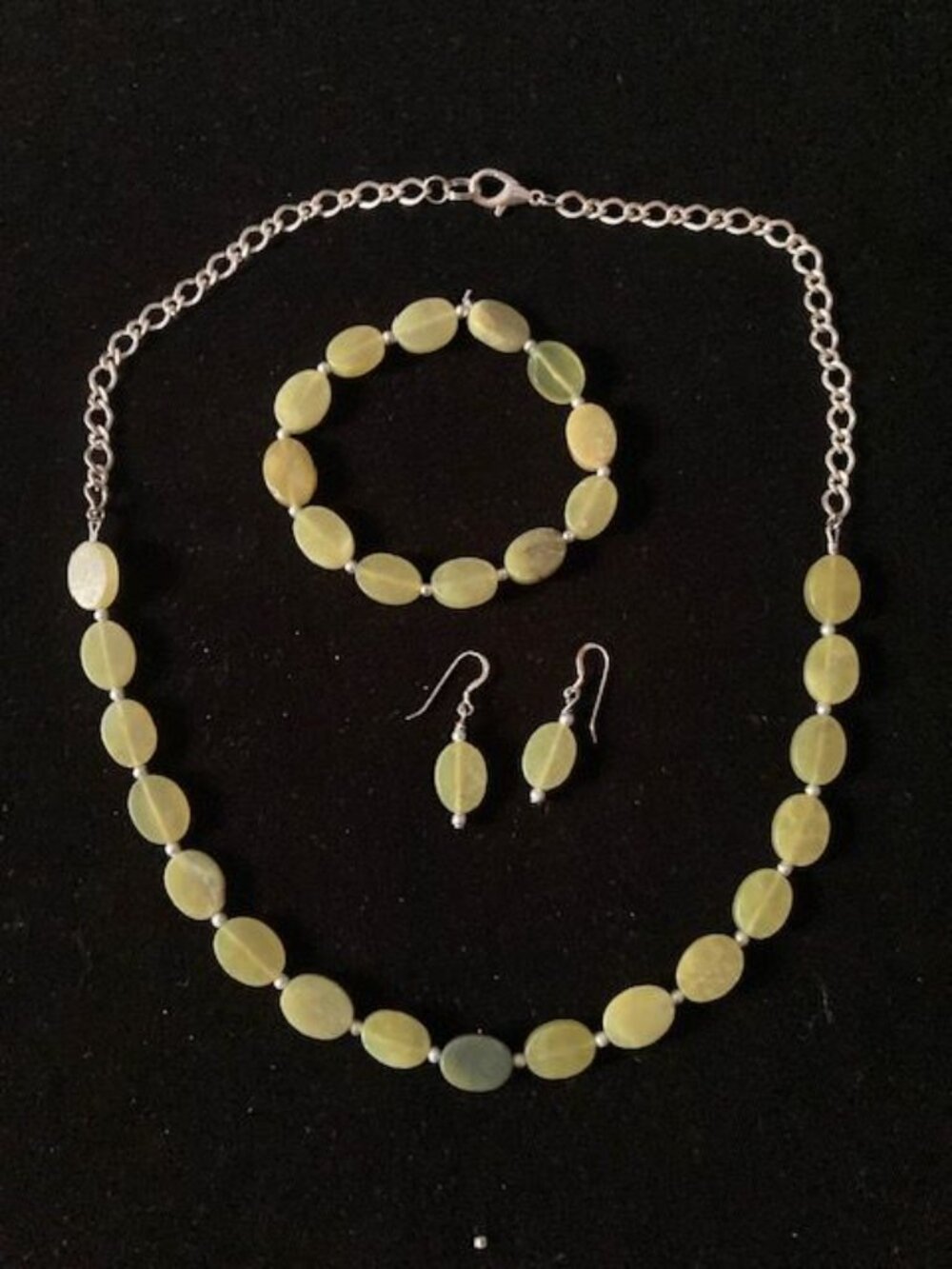 Lime Green Beaded necklace, Bracelet and Earring Set